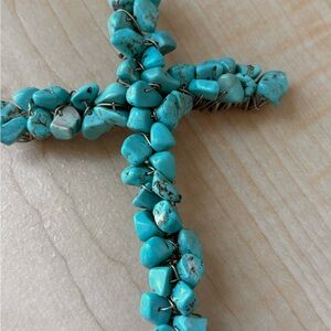 Turquoise cross pendant wrapped in wire/ measures include 5 x 3 1/4 inch…